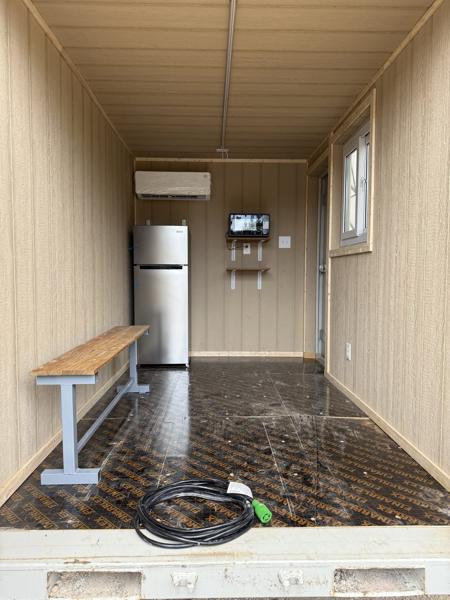 Climate-controlled cooling break room container build by ForgeX Industries