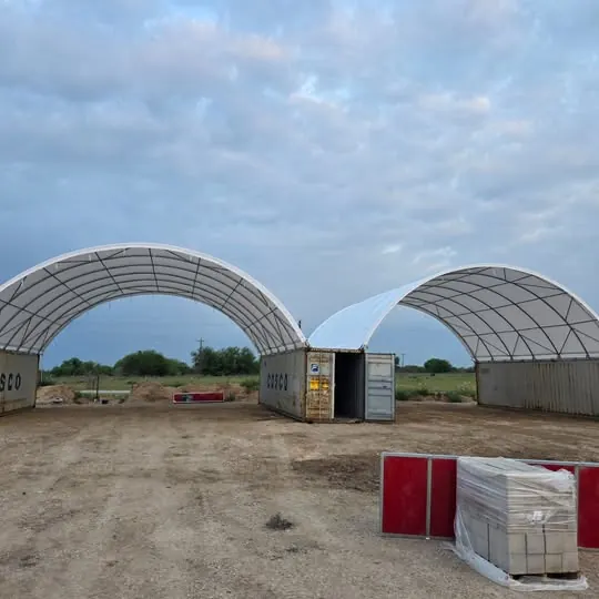 Shipping container canopy installation by ForgeX Industries