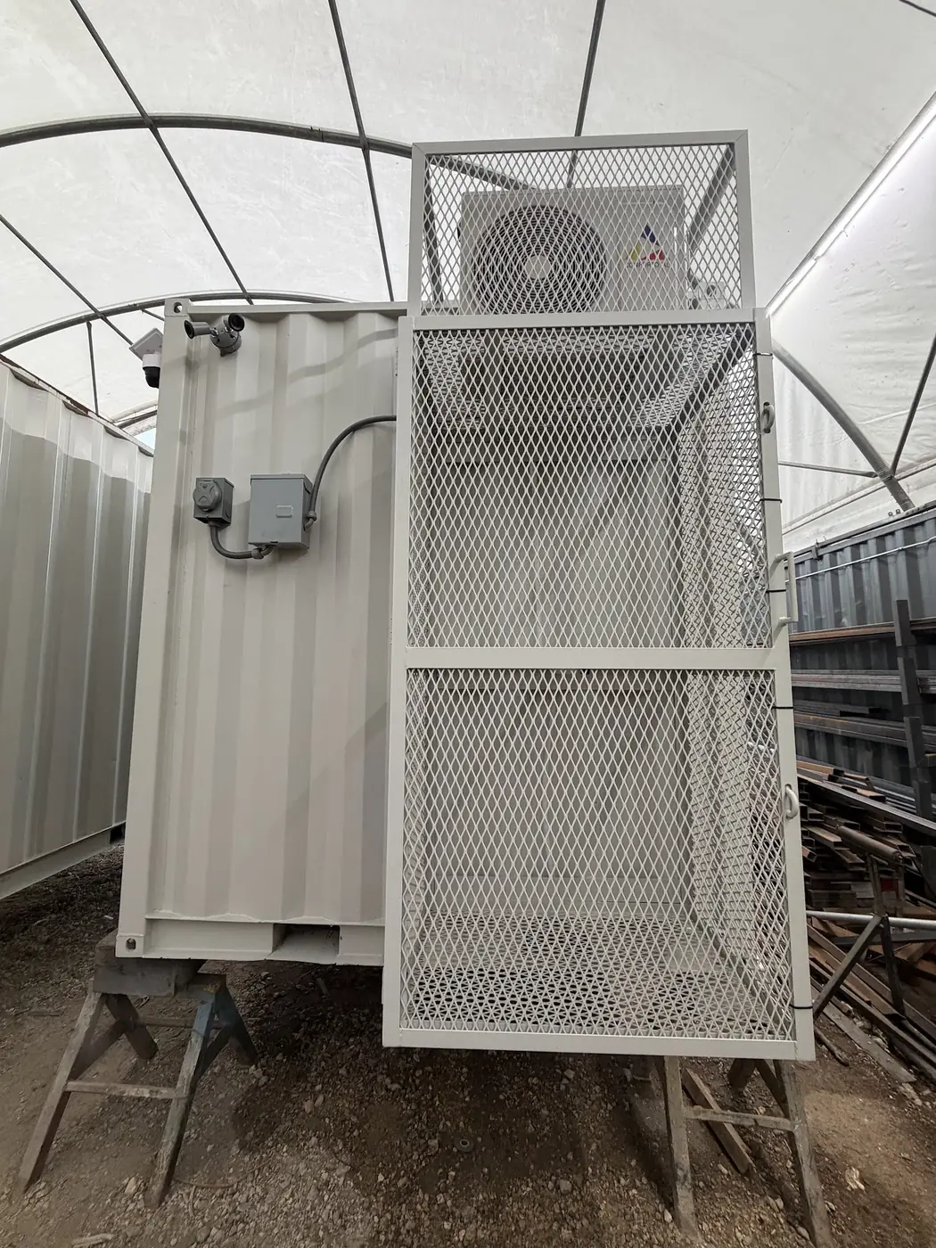 Container equipment and generator enclosure with security caging